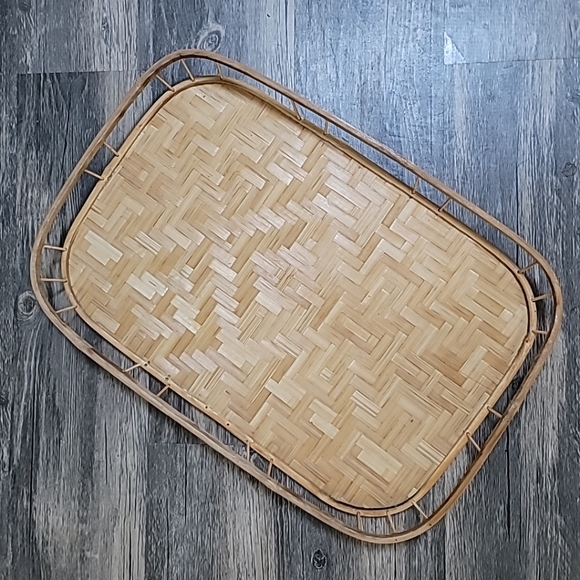 Vtg Woven Rattan Wicker Serving Trays Set (2) 19x13 Mid Century Boho - Picture 4 of 8
